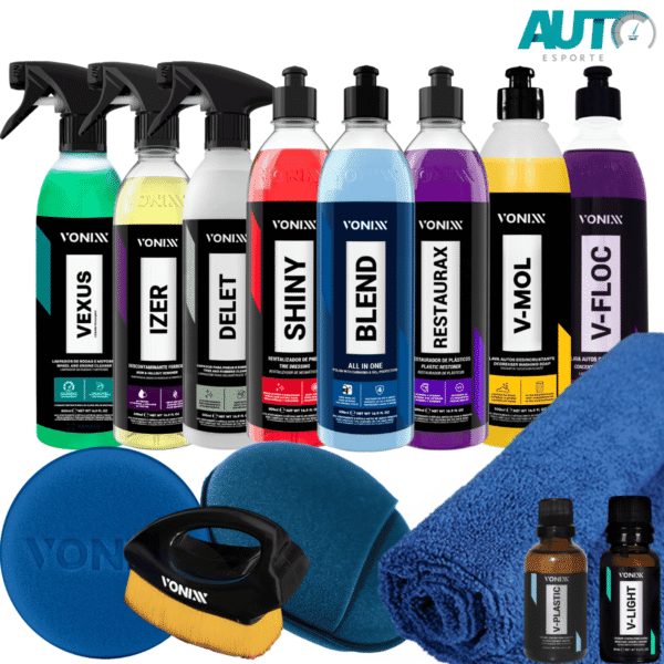Kit Lavagem Completa Carro para Venda AutoEsporte Shampoo Cera Pretinho Restaurador Vitrificadores Escova Aplicadora