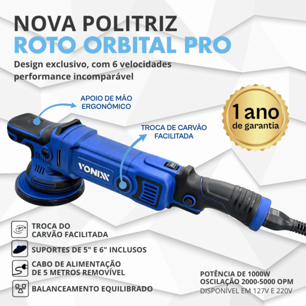 Politriz Roto Orbital Pro 2.0 1000w 110/220v - Imagem 2